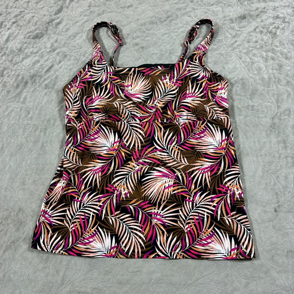 Lands End Tankini Swim Top Size 16 Tropical Palm Leaf Print Modest Built in Bra